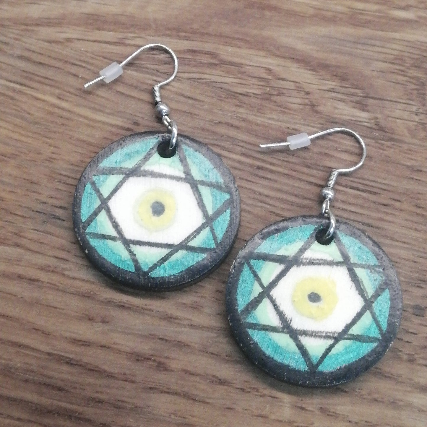 Green Eye Star of David Earrings