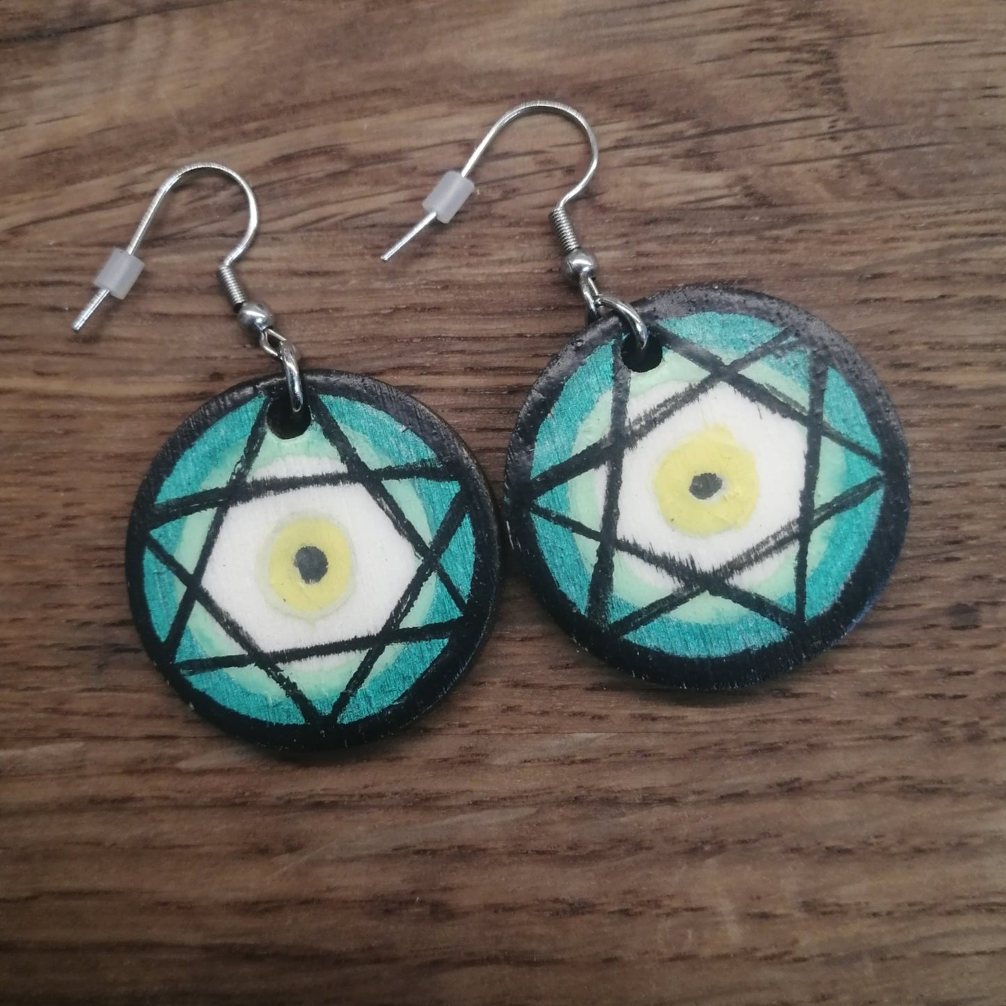 Green Eye Star of David Earrings