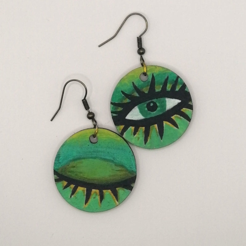 One Eye Open Gold & Green Earrings