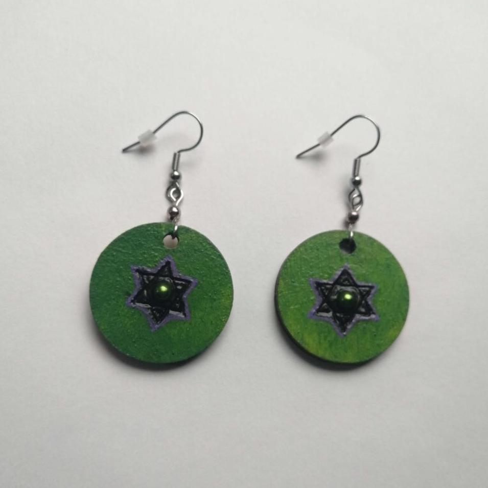 Green & Purple Magen David Earrings