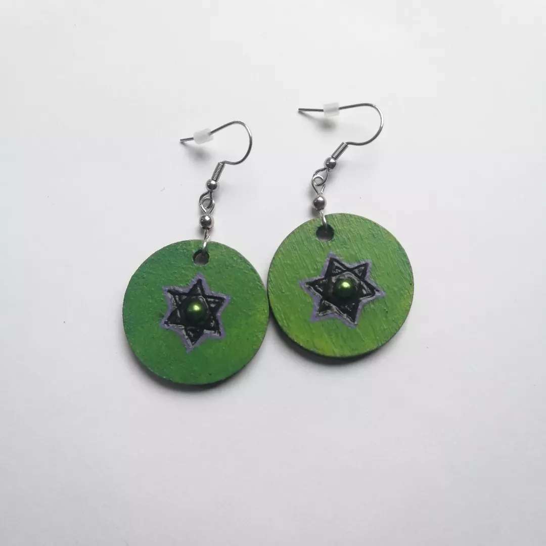 Green & Purple Magen David Earrings