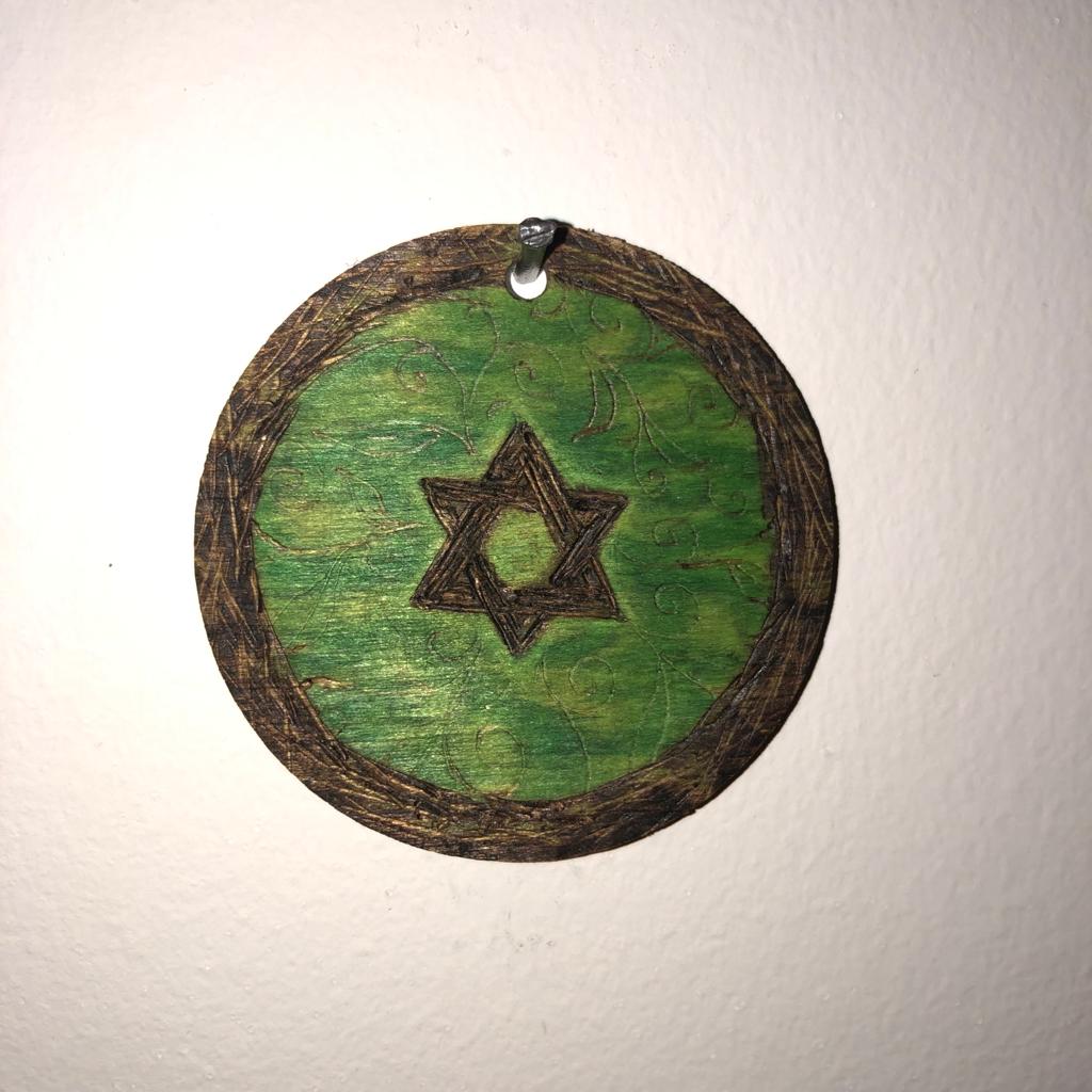 Green Wooden Magen David Pendant