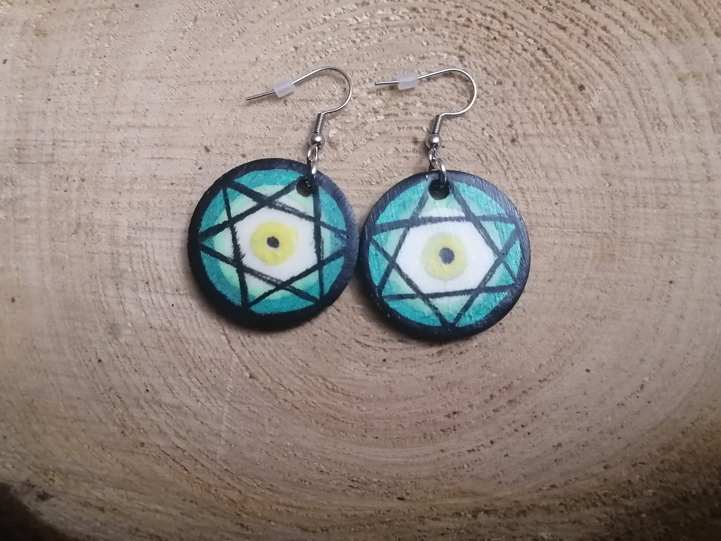 Green Eye Star of David Earrings