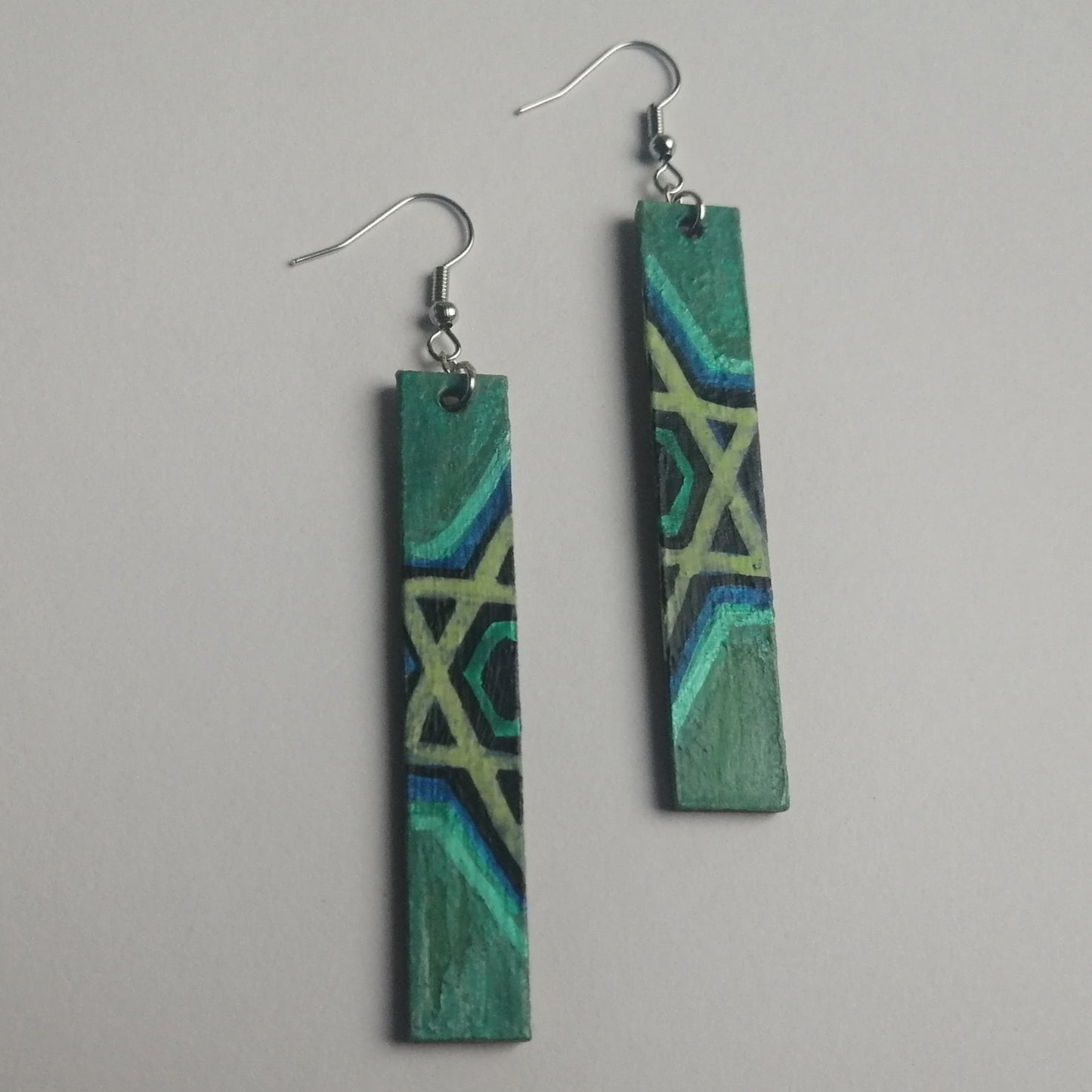 Green Split Magen David Earrings