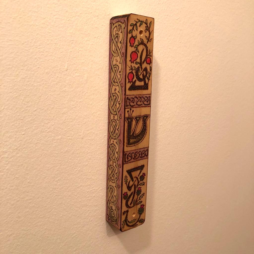 Celtic Knotwork Thistle & Pomegranate Mezuzah Case