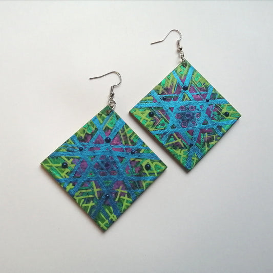 Neon Geometric Hexagram Earrings