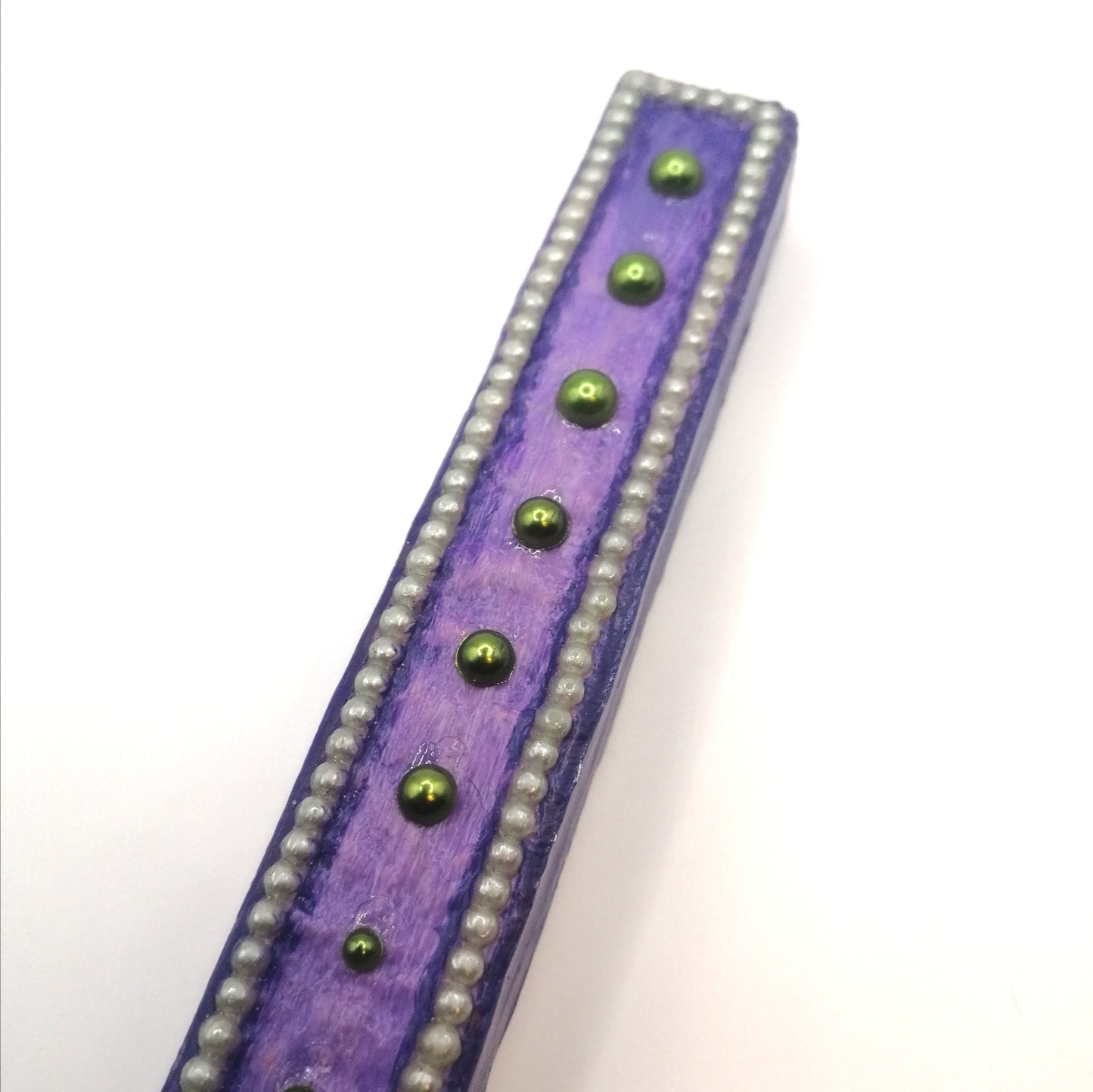 Green Beaded Purple Mezuzah Case