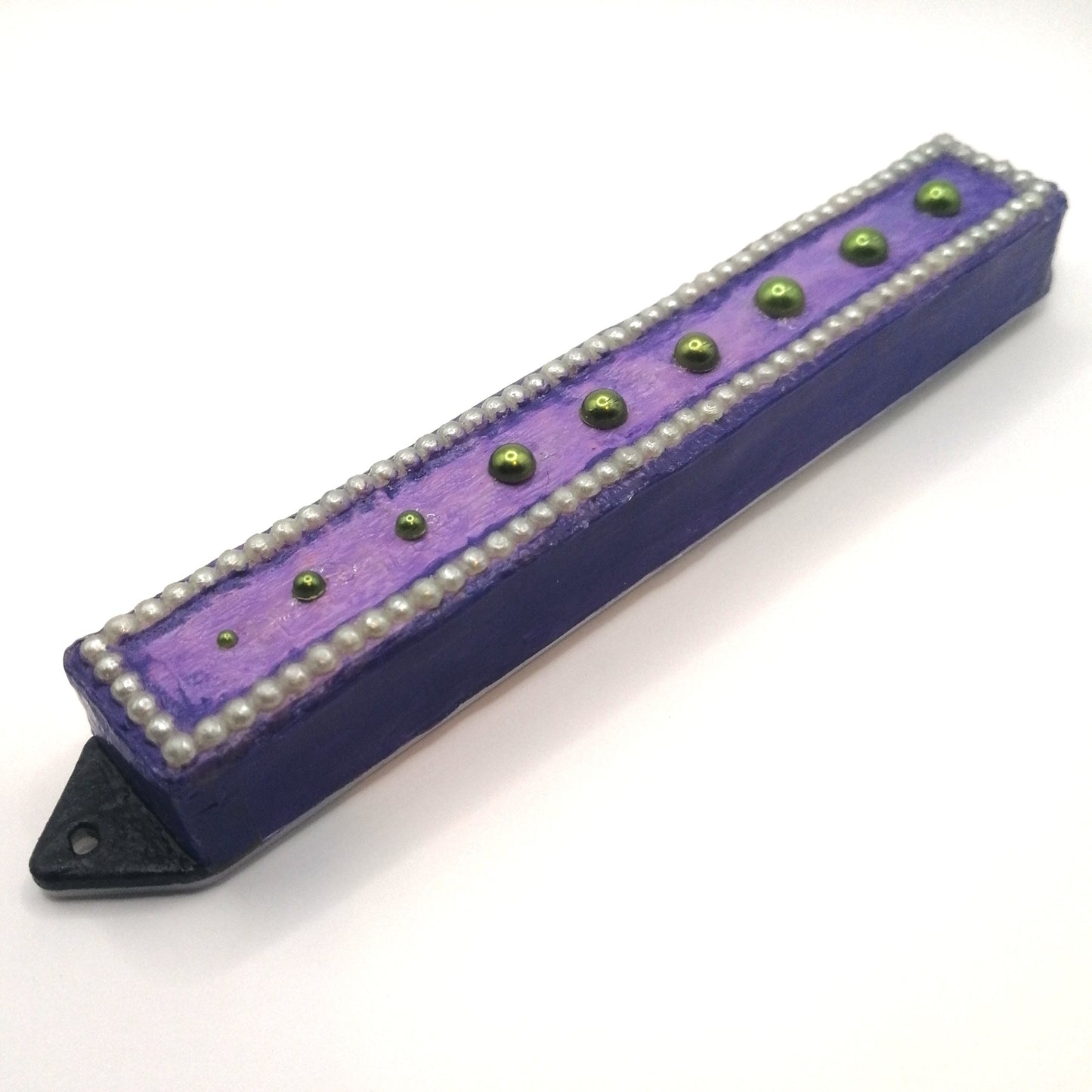 Green Beaded Purple Mezuzah Case