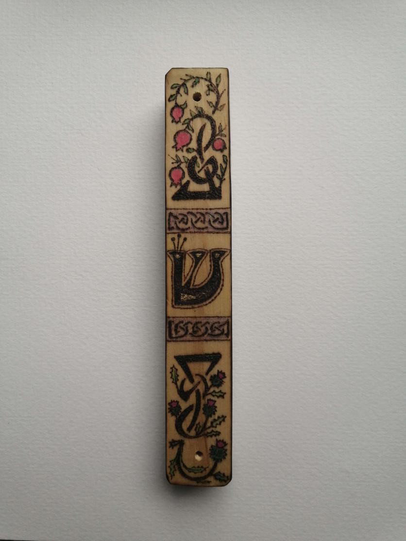 Celtic Knotwork Thistle & Pomegranate Mezuzah Case