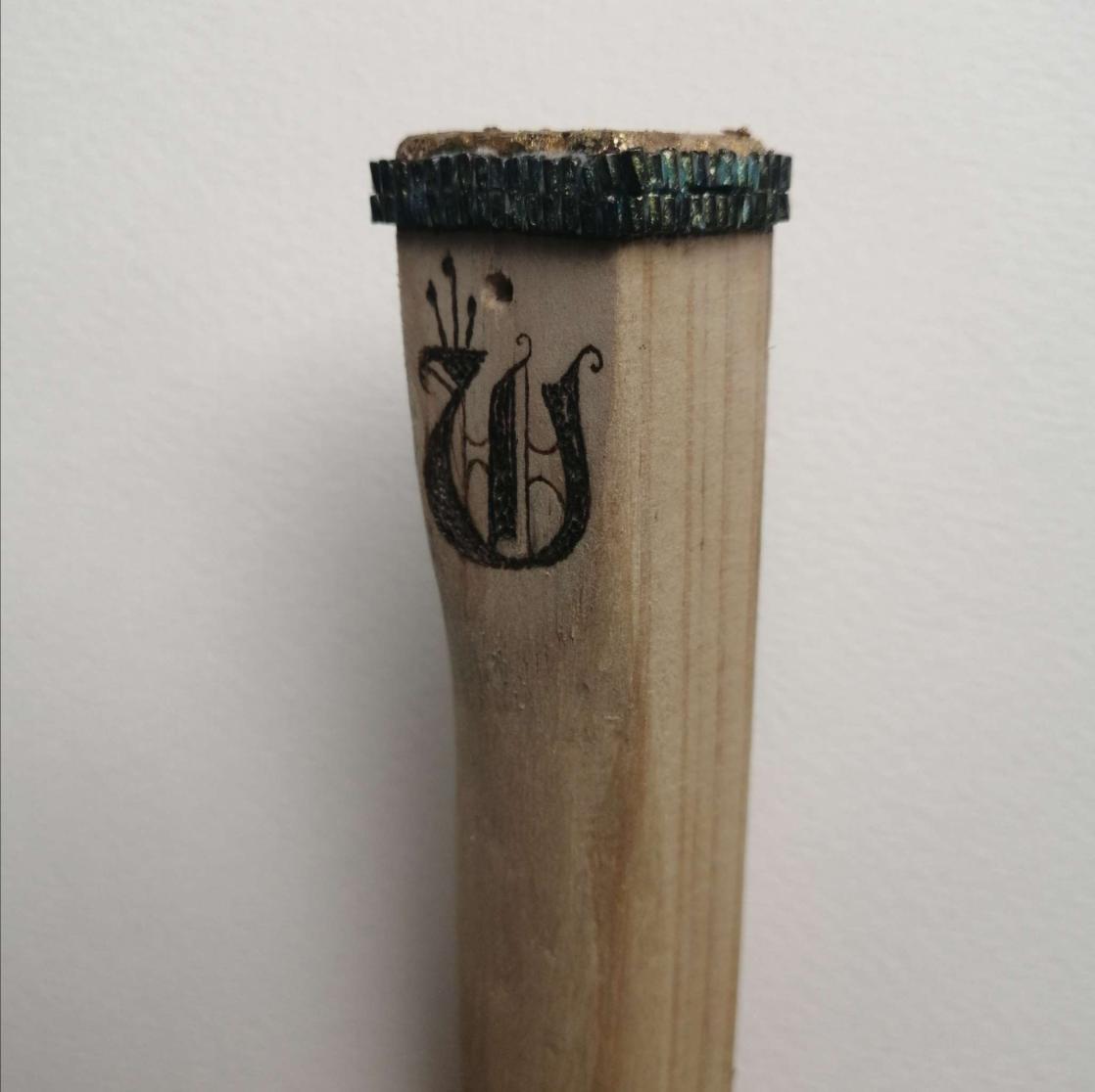 Blackletter Shin Wooden Mezuzah Case