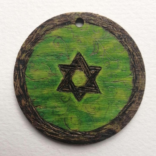 Green Wooden Magen David Pendant