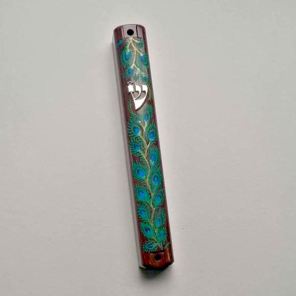 Peacock Feather Acrylic Mezuzah Case