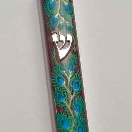 Peacock Feather Acrylic Mezuzah Case