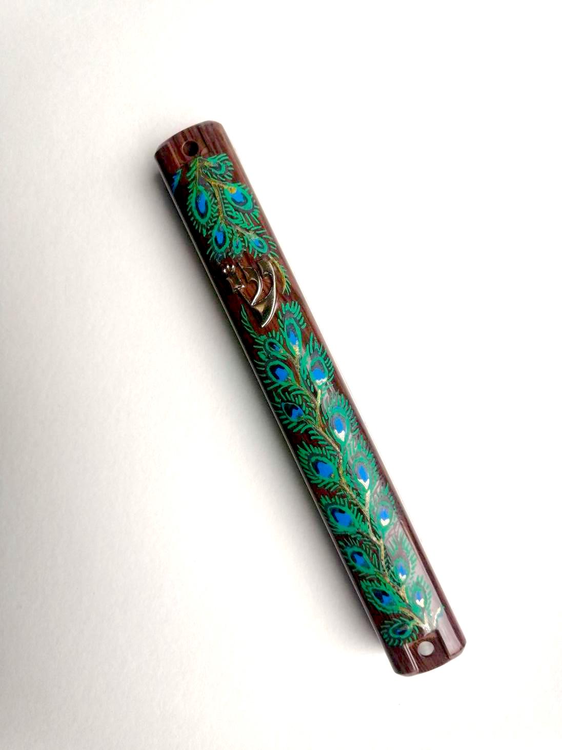 Peacock Feather Acrylic Mezuzah Case