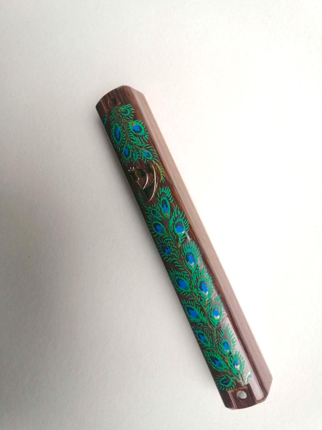 Peacock Feather Acrylic Mezuzah Case