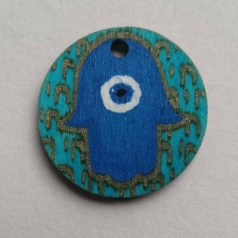 Gold Chai Blue Hamsa Pendant