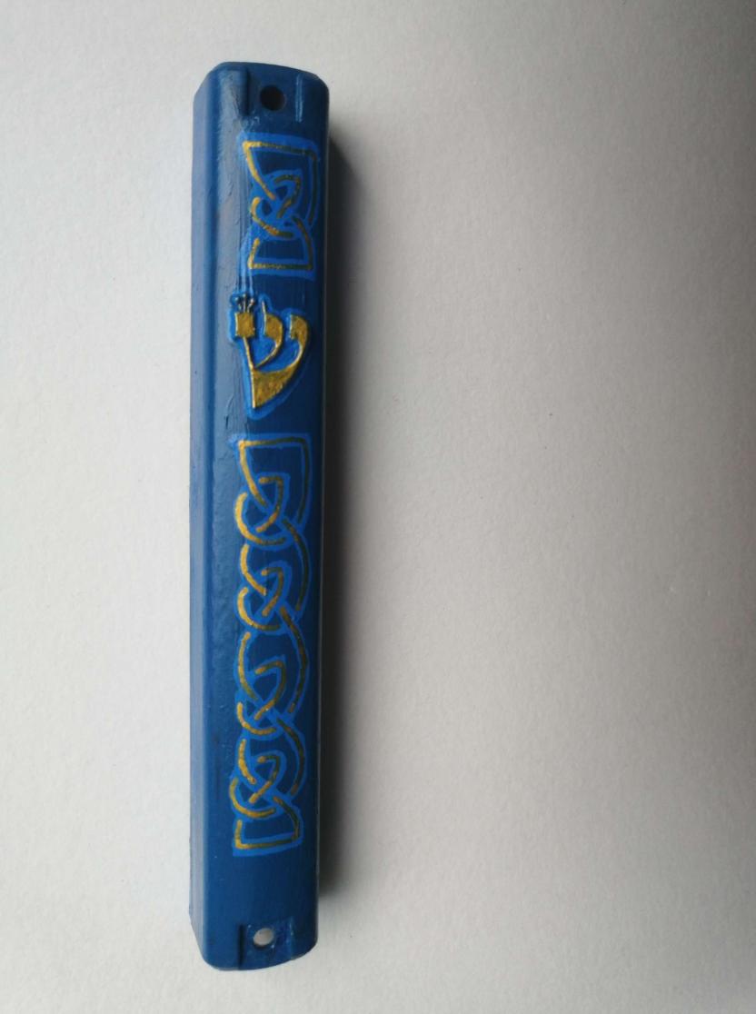 Blue & Gold Celtic Knotwork Acrylic Mezuzah Case