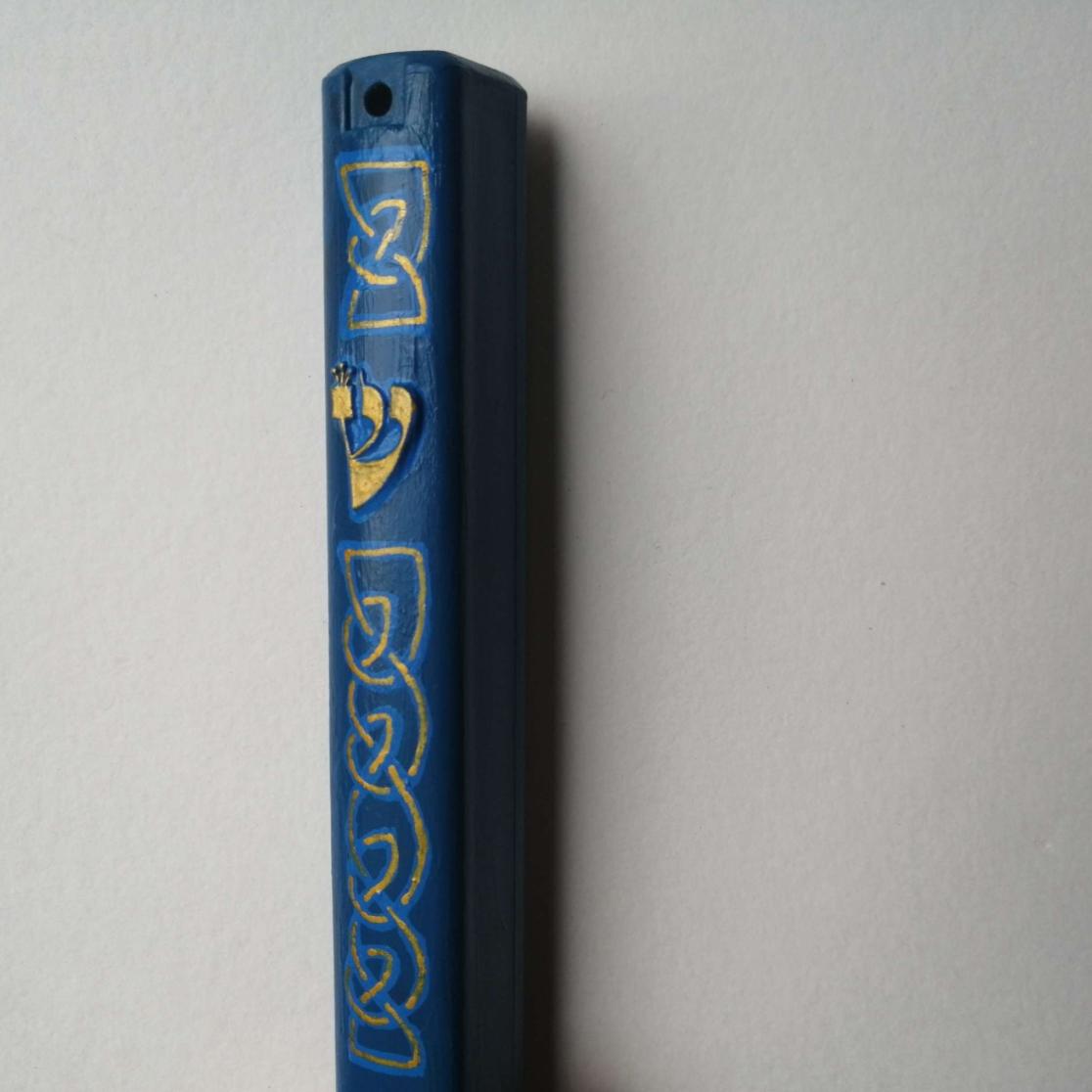 Blue & Gold Celtic Knotwork Acrylic Mezuzah Case