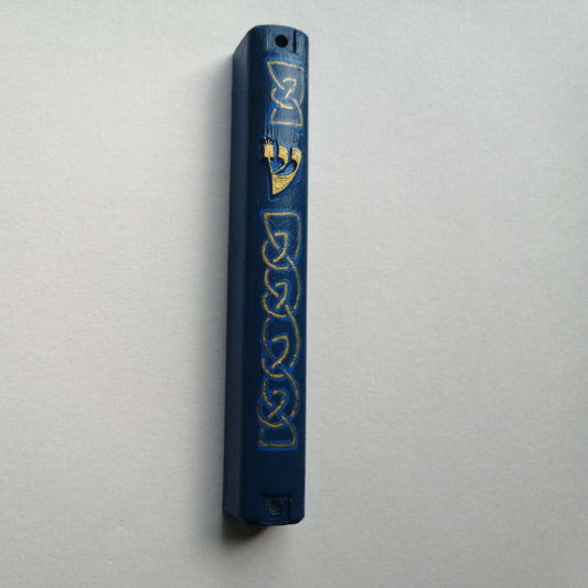 Blue & Gold Celtic Knotwork Acrylic Mezuzah Case