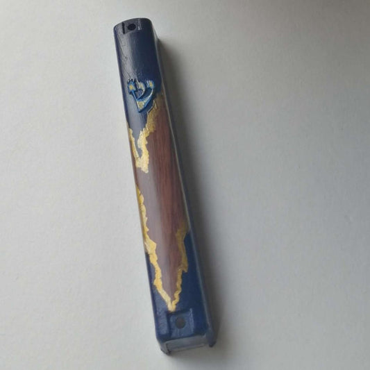 Gold Tearaway Deep Blue Mezuzah Case