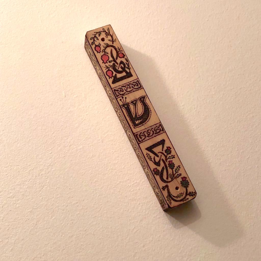 Celtic Knotwork Thistle & Pomegranate Mezuzah Case