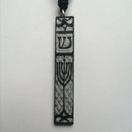 Silver & Black Mezuzah Necklace