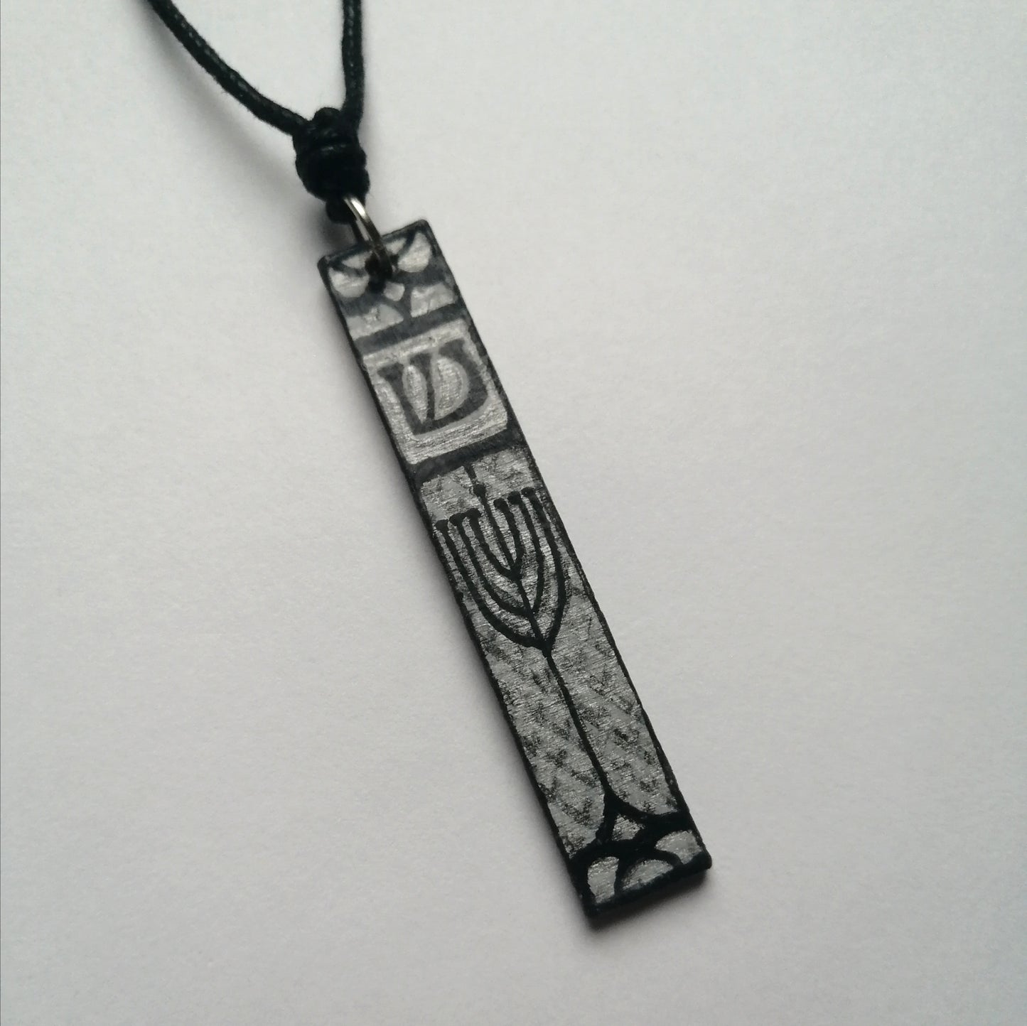 Silver & Black Mezuzah Necklace