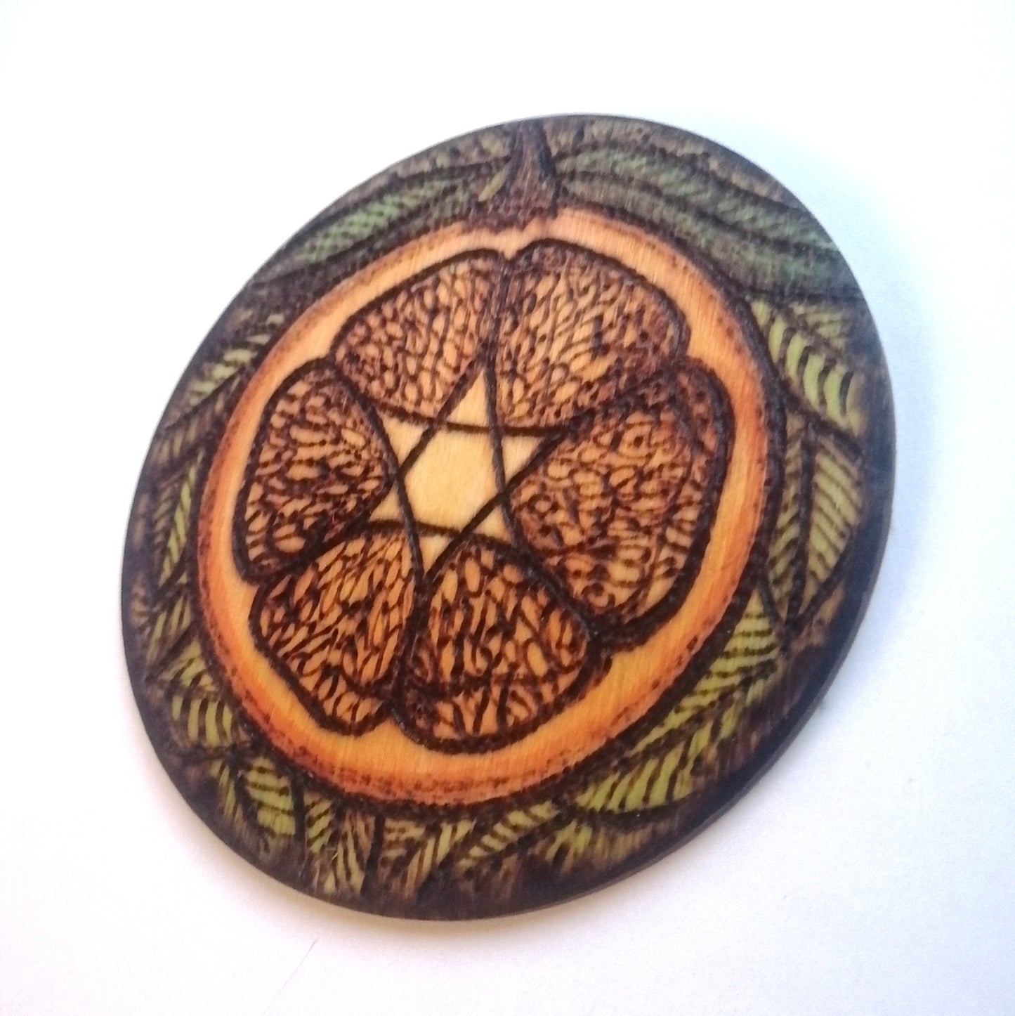 Orange LGBT+ Magen David Pyrography Coaster