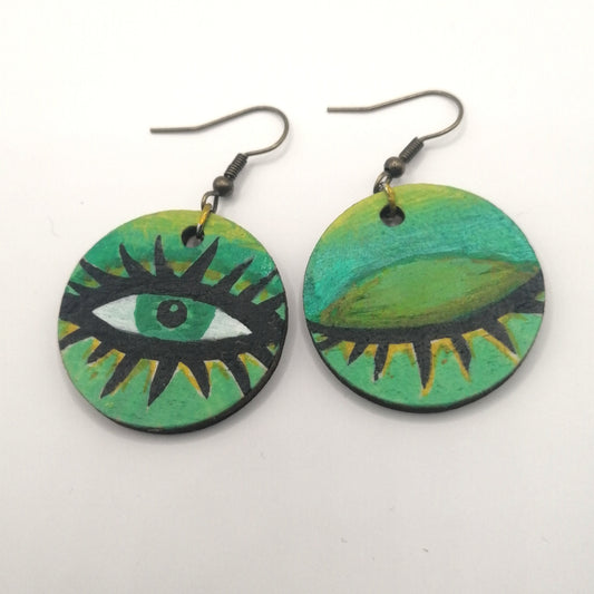 One Eye Open Gold & Green Earrings